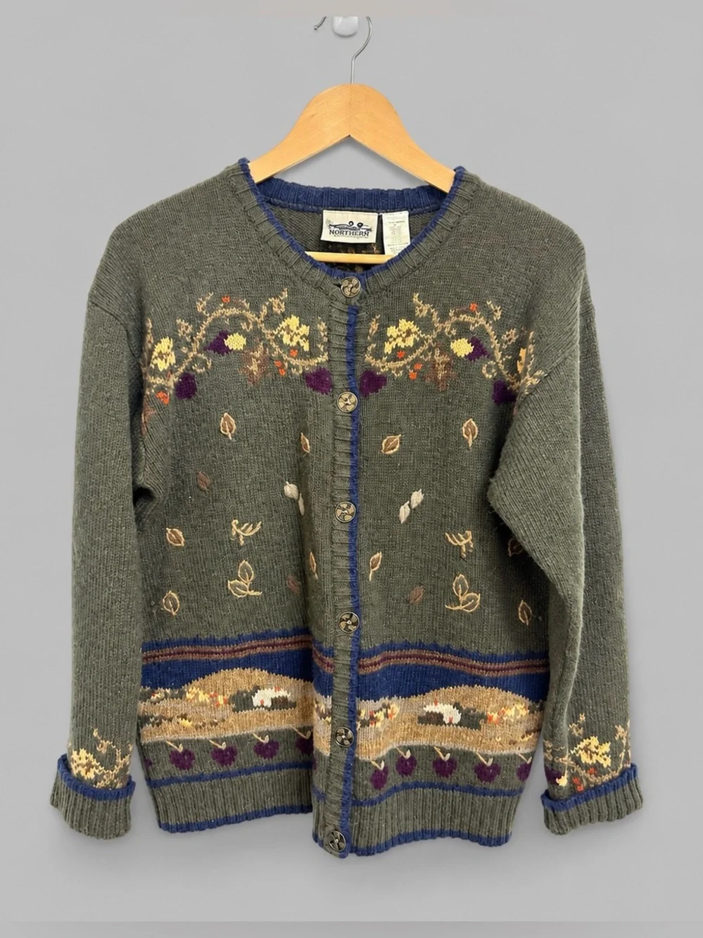 Vintage Northern Reflections Wool Cotton Fair Isle Cardigan Sweater M